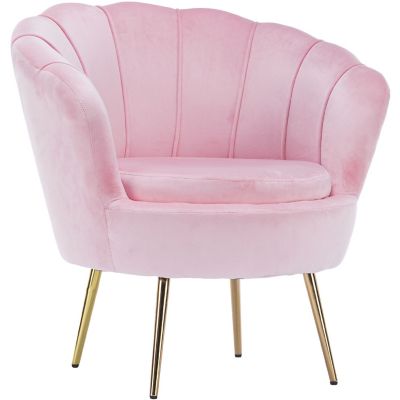 Critter Sitters 30 in. Lotus Circular Faux Velvet Accent Chair, Pink/Gold
