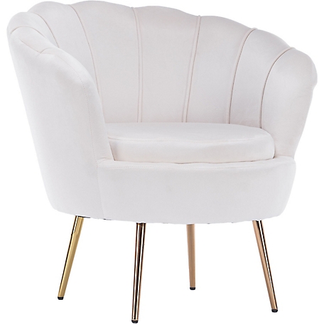 Critter Sitters 30-In. Circular Lotus Accent Chair - Faux Velvet with Gold Legs, White