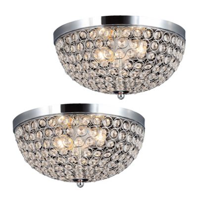 Elegant Designs 2-Light Crystal Flush-Mount Ceiling Lights, Chrome, 2 pc.