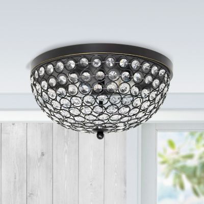 Image showing  2-Light Ellipse Crystal Flush-Mount Ceiling Light