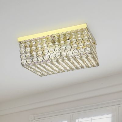 Image showing  Elipse Square Crystal Flush-Mount Ceiling Light, Gold