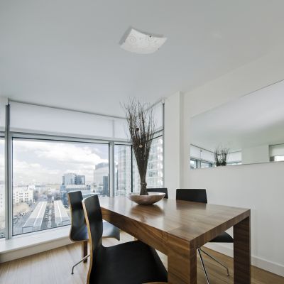 Simple Designs 1-Light Square Flush-Mount Ceiling Light with Scroll/Swirl Design, White