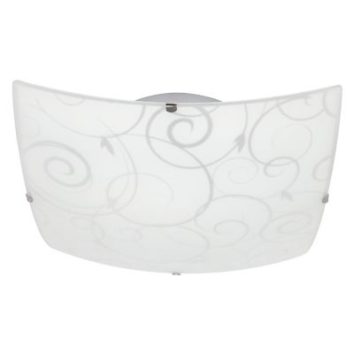 Image showing  1-Light Square Flush-Mount Ceiling Light with Scroll/Swirl Design, White