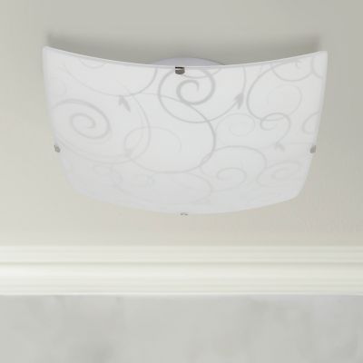 Image showing  1-Light Square Flush-Mount Ceiling Light with Scroll/Swirl Design, White