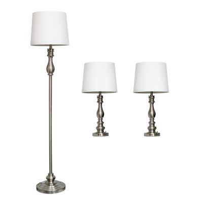 Elegant Designs Brushed Steel Assorted Lamp Set, 3-Pack
