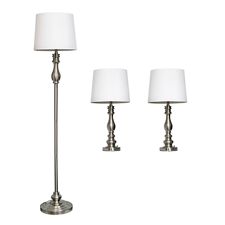 Elegant Designs Brushed Steel Assorted Lamp Set, 3-Pack