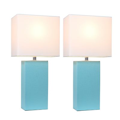 Elegant Designs 21 in. H Leather Table Lamps with Fabric Shades, 2-Pack