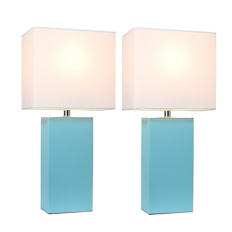 Elegant Designs 21 in. H Leather Table Lamps with Fabric Shades, 2-Pack