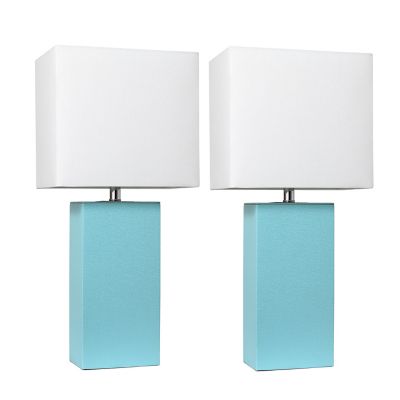 Image showing  21 in. H Leather Table Lamps with Fabric Shades, 2-Pack