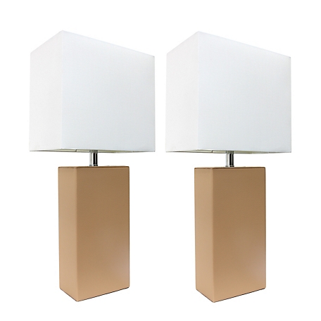Elegant Designs 21 in. H Modern Table Lamps with Fabric Shades, Beige, 2-Pack