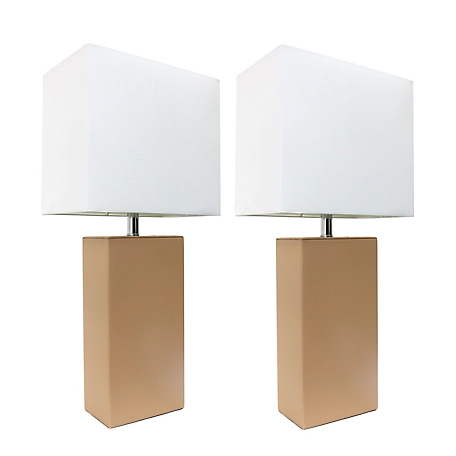 Elegant Designs 21 in. H Modern Table Lamps with Fabric Shades, Beige, 2-Pack
