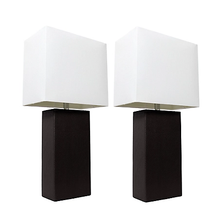 Elegant Designs 21 in. H Modern Table Lamps with Fabric Shades, Black Leather, 2-Pack