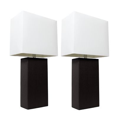 Image showing  21 in. H Modern Table Lamps with Fabric Shades, Black Leather, 2-Pack