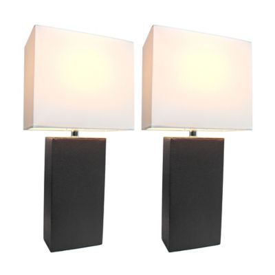 Image showing  21 in. H Modern Table Lamps with Fabric Shades, Black Leather, 2-Pack