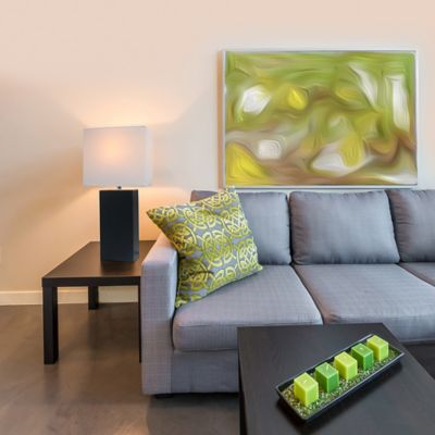 Image showing  21 in. H Modern Table Lamps with Fabric Shades, Black Leather, 2-Pack