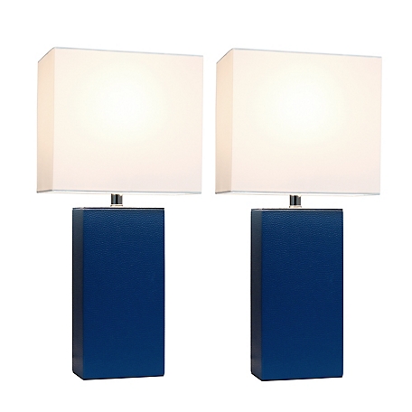 Elegant Designs 21 in. H Modern Table Lamps with Fabric Shades, Blue Leather, 2-Pack
