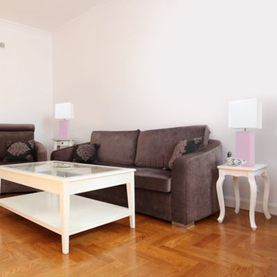 Elegant Designs 21 in. H Modern Table Lamps with Fabric Shades, Blush Pink Leather, 2-Pack