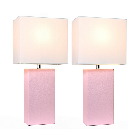 Elegant Designs 21 in. H Modern Table Lamps with Fabric Shades, Blush Pink Leather, 2-Pack