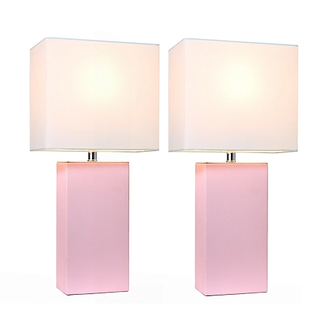 Elegant Designs 21 in. H Modern Table Lamps with Fabric Shades, Blush Pink Leather, 2-Pack