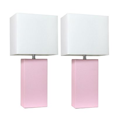 Image showing  21 in. H Modern Table Lamps with Fabric Shades, Blush Pink Leather, 2-Pack