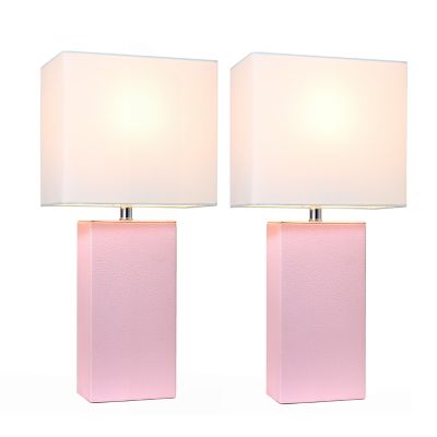 Image showing  21 in. H Modern Table Lamps with Fabric Shades, Blush Pink Leather, 2-Pack