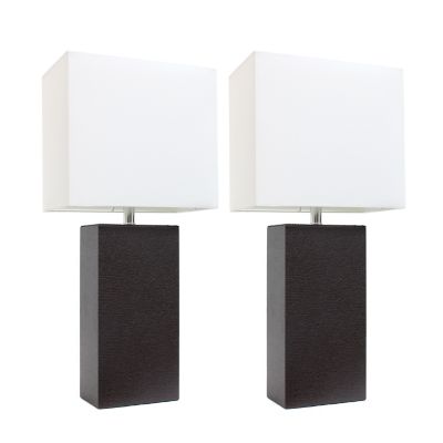 Elegant Designs 21 in. H Modern Table Lamps with Fabric Shades, Espresso Brown Leather, 2-Pack
