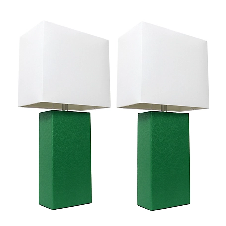Elegant Designs 21 in. H Modern Table Lamps with Fabric Shades, Green Leather, 2-Pack