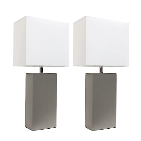 Elegant Designs 21 in. H Modern Table Lamps with Fabric Shades, Gray Leather, 2-Pack