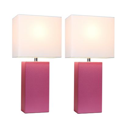 Elegant Designs 21 In. H Modern Table Lamps With Fabric Shades, Hot Pink Leather, 2-Pack