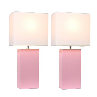 Elegant Designs 21 In. H Modern Table Lamps With Fabric Shades, Pink Leather, 2-Pack