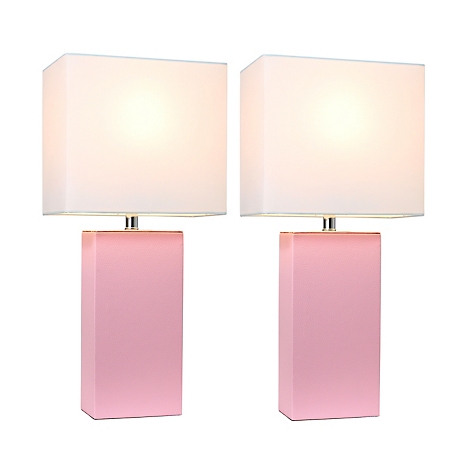 Elegant Designs 21 in. H Modern Table Lamps with Fabric Shades, Pink Leather, 2-Pack