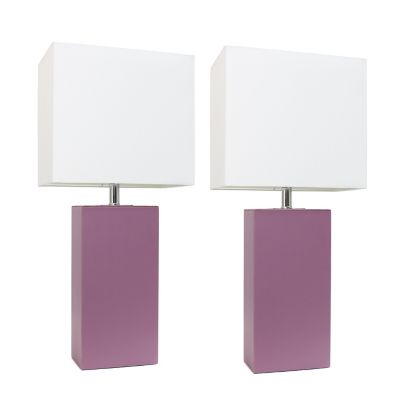 Elegant Designs 21 in. H Modern Table Lamps with Fabric Shades, Purple Leather, 2-Pack