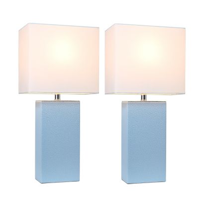 Elegant Designs 21 in. H Modern Table Lamps with Fabric Shades, Periwinkle Leather, 2-Pack