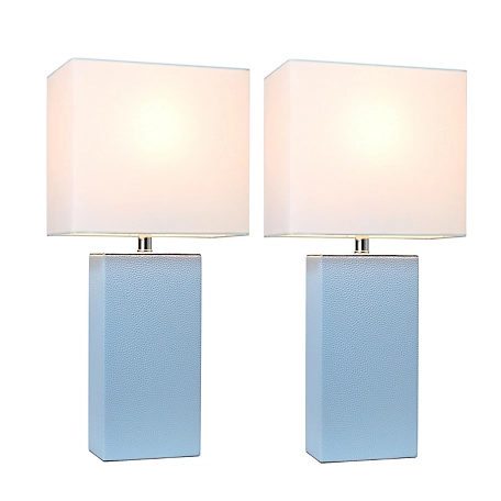 Elegant Designs 21 in. H Modern Table Lamps with Fabric Shades, Periwinkle Leather, 2-Pack