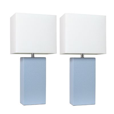 Image showing  21 in. H Modern Table Lamps with Fabric Shades, Periwinkle Leather, 2-Pack