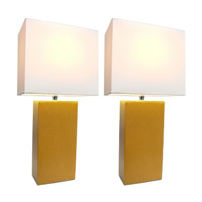 Image showing  21 in. H Modern Table Lamps with Fabric Shades, Tan Leather, 2-Pack