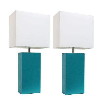 Elegant Designs 21 in. H Modern Table Lamps with Fabric Shades, Teal, 2-Pack