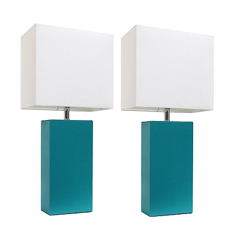 Elegant Designs 21 in. H Modern Table Lamps with Fabric Shades, Teal, 2-Pack