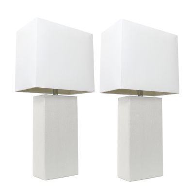 Image showing  21 in. H Modern Table Lamps with Fabric Shades, White Leather, 2-Pack