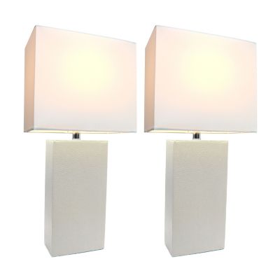 Image showing  21 in. H Modern Table Lamps with Fabric Shades, White Leather, 2-Pack