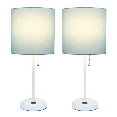 Image showing  19.5 in. H Stick Lamps with Charging Outlet and Fabric Shade, 2-Pack, Aqua/White