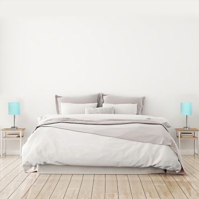 LimeLights 19.5 in. H Stick Lamps with Charging Outlet and Fabric Shade, 2-Pack, Aqua/Brushed Steel