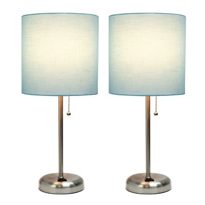 Image showing  19.5 in. H Stick Lamps with Charging Outlet and Fabric Shade, 2-Pack, Aqua/Brushed Steel