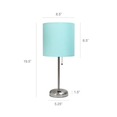 Image showing  19.5 in. H Stick Lamps with Charging Outlet and Fabric Shade, 2-Pack, Aqua/Brushed Steel