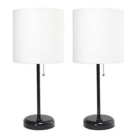 LimeLights 19.5 in. H Stick Lamps with Charging Outlet and Fabric Shade, 2-Pack