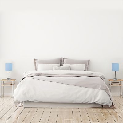 LimeLights 19.5 in. H Stick Lamps with Charging Outlet and Fabric Shade, 2-Pack, Blue/Brushed Steel