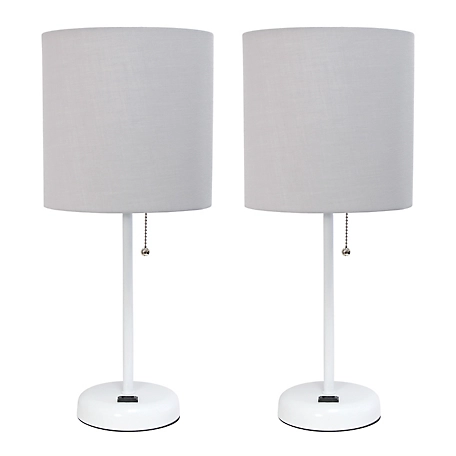LimeLights 19.5 in. H Stick Lamps with Charging Outlet and Fabric Shade, 2-Pack, Gray/White