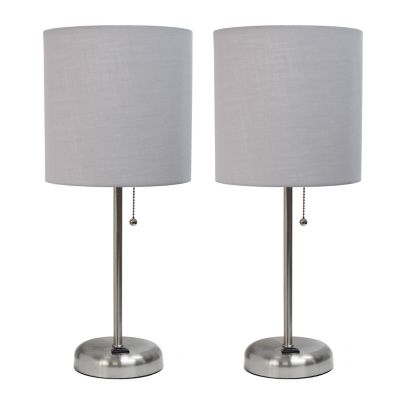 Limelights 19.5 In. H Stick Lamps With Charging Outlet And Fabric Shade, 2-Pack, Gray/Brushed Steel