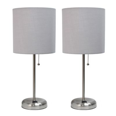 Image showing  19.5 in. H Stick Lamps with Charging Outlet and Fabric Shade, 2-Pack, Gray/Brushed Steel