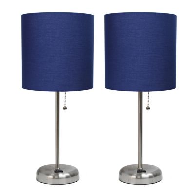 Image showing  19.5 in. H Stick Lamps with Charging Outlet and Fabric Shade, 2-Pack, Navy/Brushed Steel